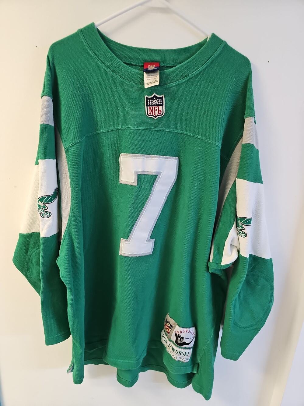 Vtg Reebok NFL Throwbacks Ron Jaworski Eagles Long Sleeve Jersey Shirt Mens 2XL